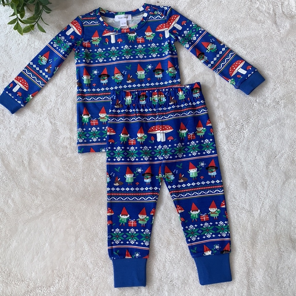 NWT Angel Dear Gnomes Blue Loungewear Set 12-18M Holiday Christmas Pajamas